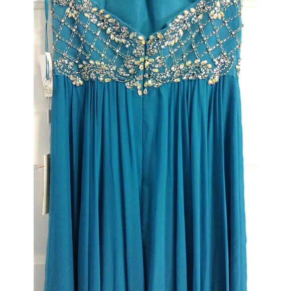 Vtg Ball Gown Dress 8 Turquoise Beaded Sequin Maxi Regency Prom Formal Princess - Picture 12 of 16